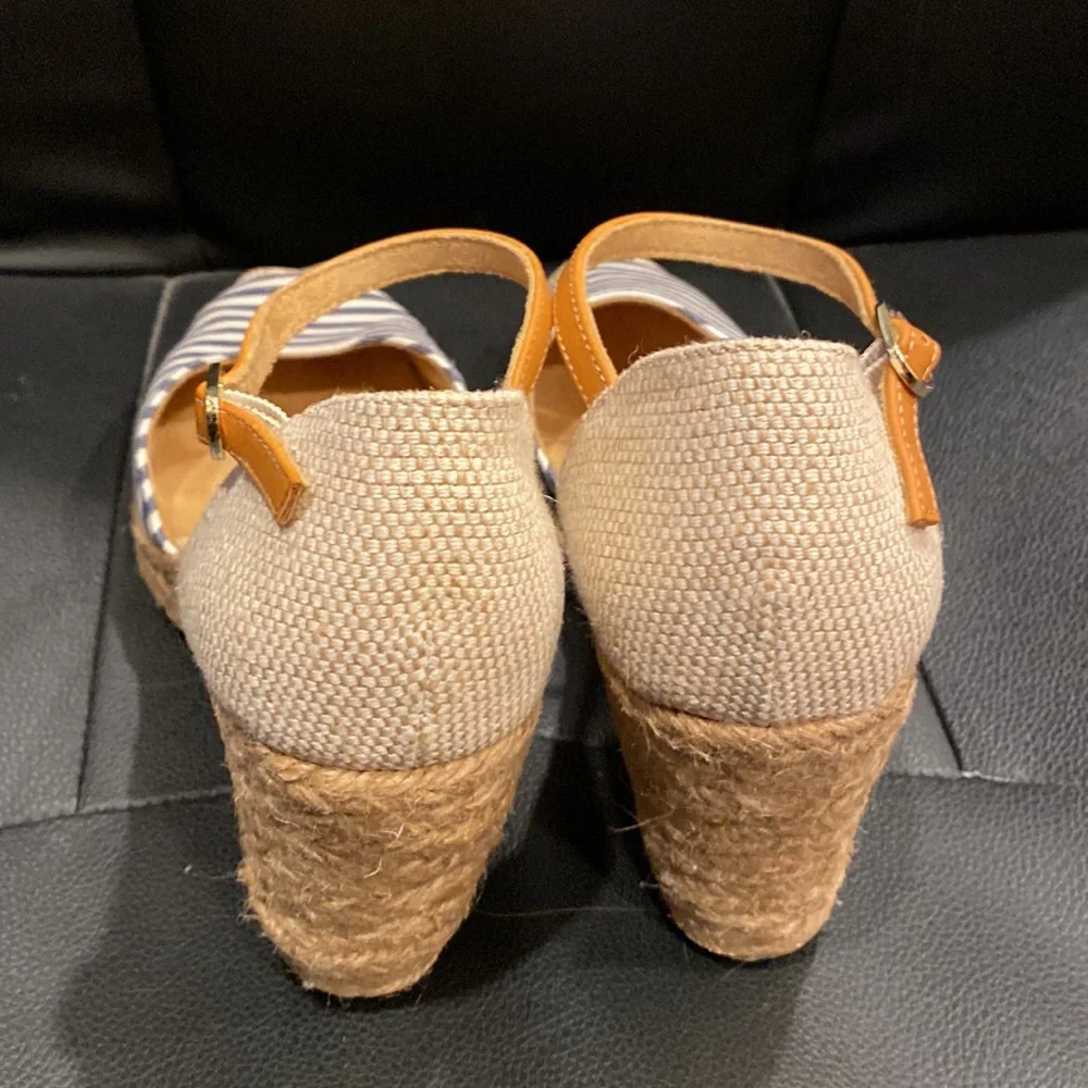 White Mountain striped denim espadrille wedges